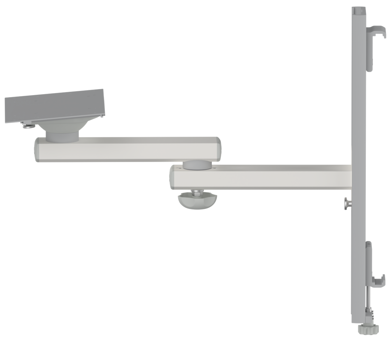 Fixed rail-mounted monitor holder with basket