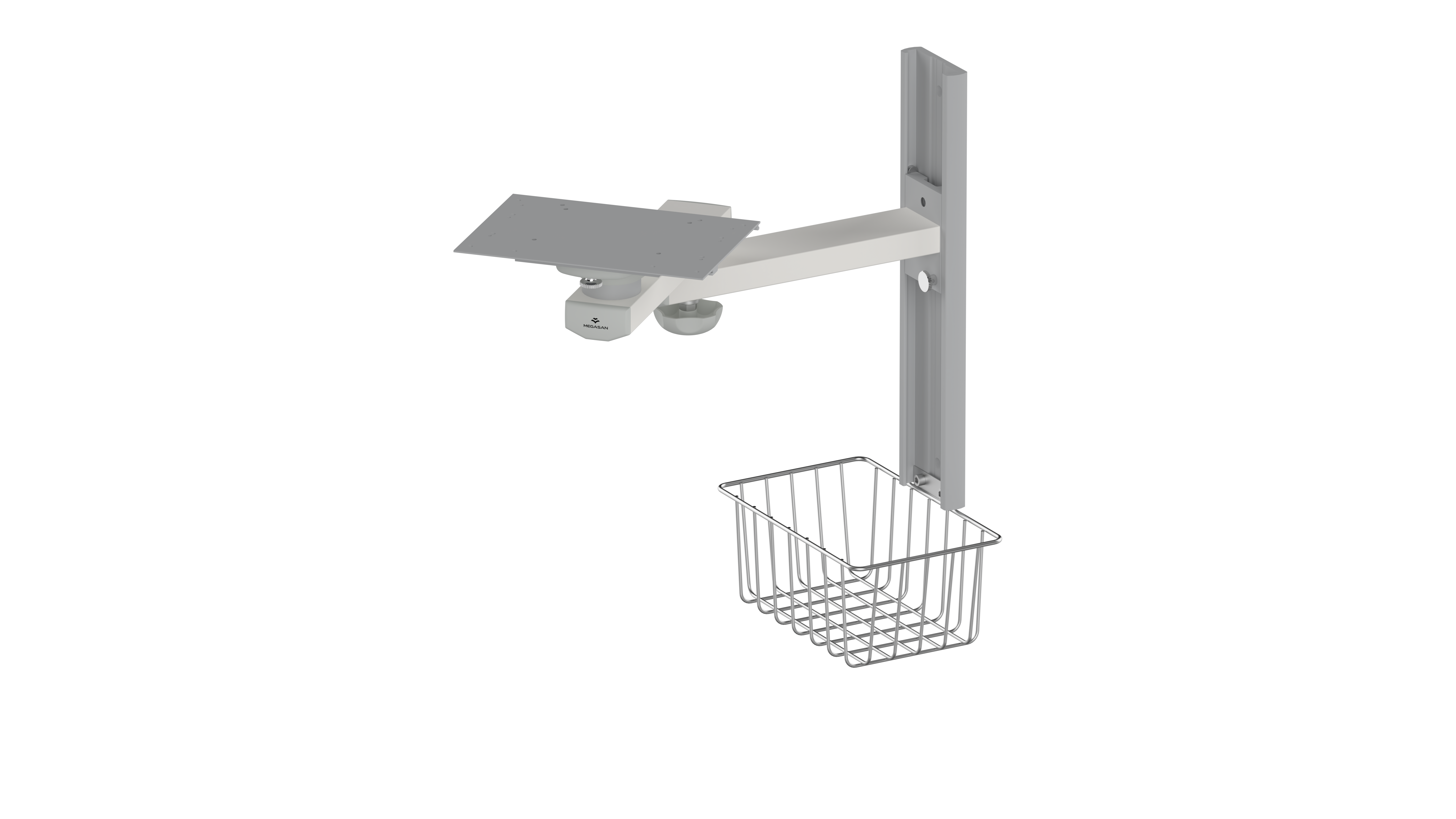 Fixed wall-mounted monitor holder with basket