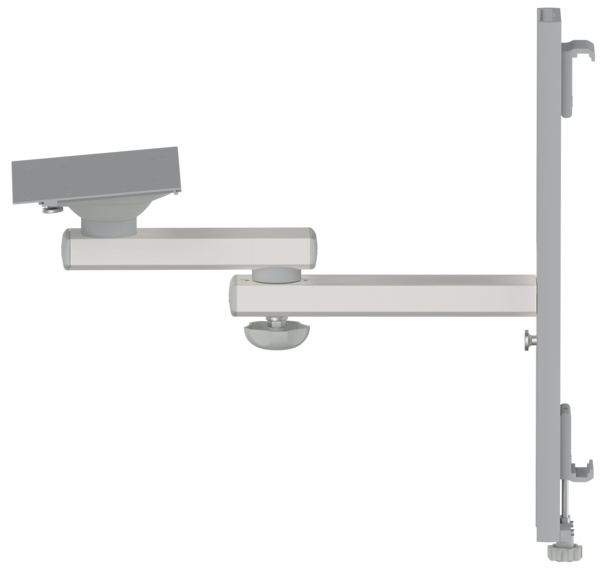 Fixed rail-mounted monitor holder with basket