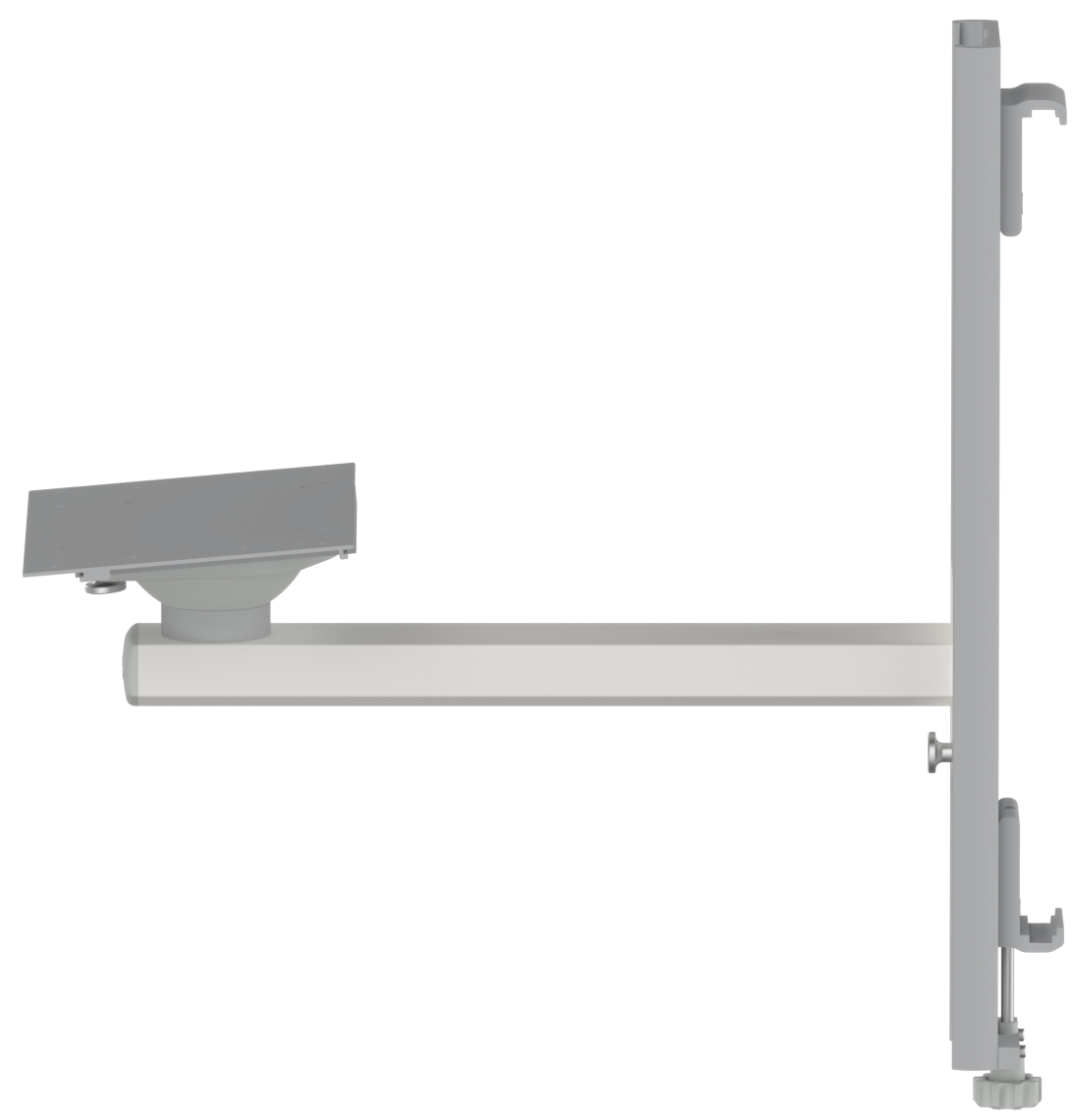 Fixed rail-mounted monitor holder with basket