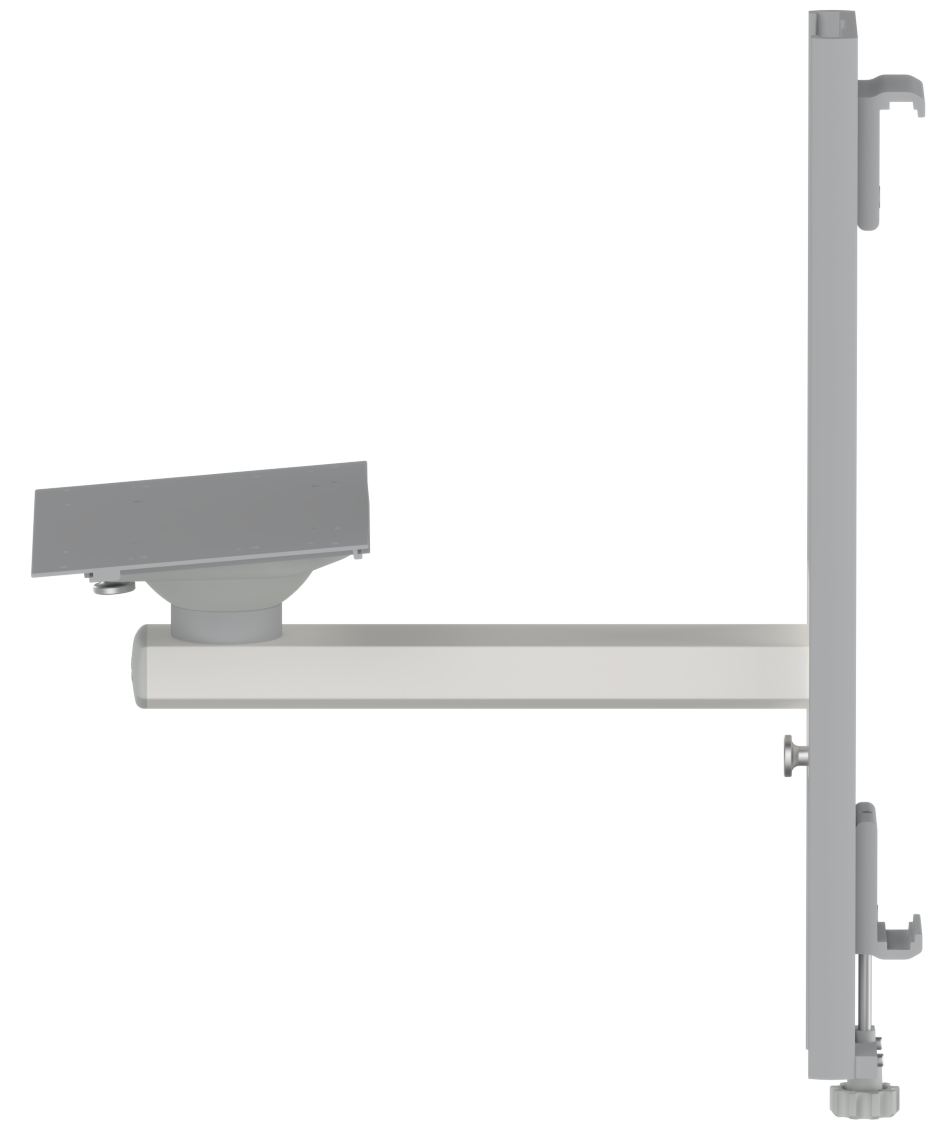 Fixed rail-mounted monitor holder with basket