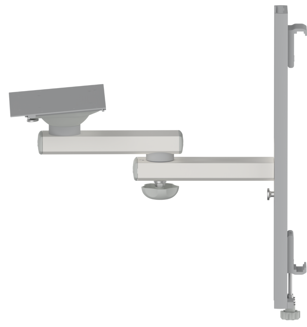 Fixed rail-mounted monitor holder with basket
